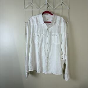 Lucky Brand NWT Womens Size XL 100% Linen White Button Up Relaxed Classic